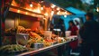 Food truck in the city festival. Selective focus image of business concept background