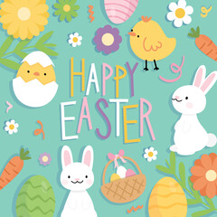 happy easter cards with bunny and chicks cute adorable