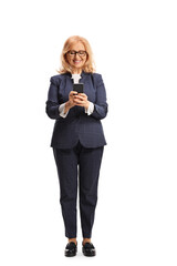 Poster - Happy middle aged businesswoman using a smartphone and smiling