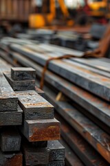 Wall Mural - strong iron metal beams stacked at a construction site