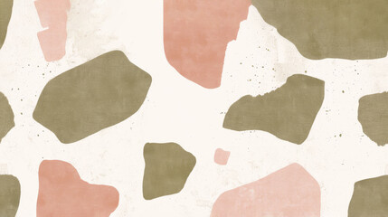 Sticker - a picture of a wall with a pattern of different shades of pink, green, and brown shapes on it.