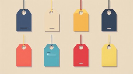 A set of empty price tags of different shapes. Empty paper labels. A collection of paper tags. illustration.