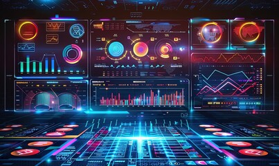 Wall Mural - interface showing future computer technology of profit analytic, online marketing research and information report for digital business strategy.