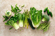 Green vegetable background. Various green vegetables. Veggies. Clean eating, healthy vegetarian, vegan food concept, copy space, top view