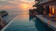 Luxurious Villa Infinity Pool Overlooking Tranquil Ocean at Sunset