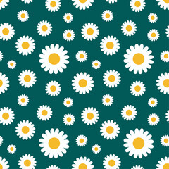 Wall Mural - Daisy flower seamless on editable blue background illustration. Pretty floral pattern for print. Flat design vector. Spring flower seamless design.