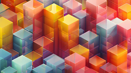 Wall Mural - isometric pattern of colorful geometric shapes of mini 3d blocks, mulitple layers deep, stacked, octane render