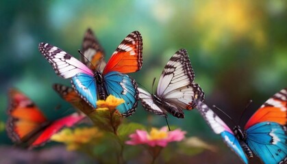 Sticker - Close-up, bright colored butterflies in nature on a blurred background.