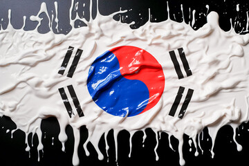 Conceptual abstract image of an Korean flag melted or liquified and covered in ink. South Korea Social Issue, political problem, patriotic concept