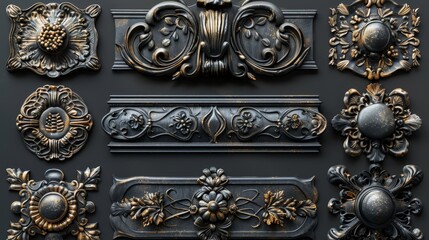 Wall Mural - A set of metal decorative moldings. Forged decorative design elements