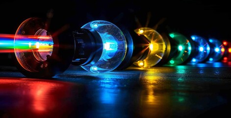 Poster - Fiber Optic Cables Transmitting Multicolored Light Signals Through Advanced Telecommunication Networks, Generative AI