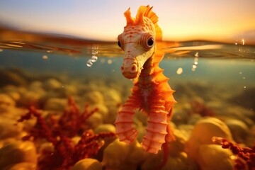 Canvas Print - A close-up of a sea horse in the water. Generative AI.