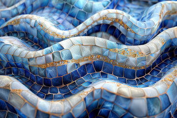 Canvas Print - A textile design showcasing a mosaic of Mediterranean blues and sandy beiges, capturing the essence of coastal landscapes in fabric form. Concept of coastal-inspired textile art. Generative Ai.