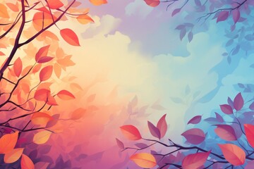 Wall Mural - Colorful autumn sky background with leaves in various shades