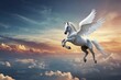 Pegasus flying on the fantasy land with a copy space area