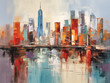Abstract New York Brooklyn bridge cityscape painting, oil on canvas, artistic city background, wall art, wallpaper