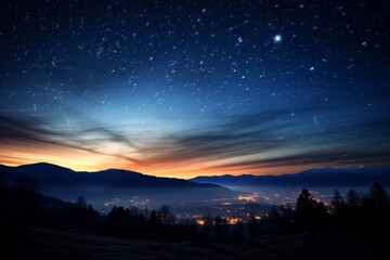 Wall Mural - Stunning night sky with a breathtaking view of stars above majestic mountain peaks