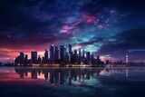 Fototapeta Nowy Jork - City skyline under a twilight sky background with city lights