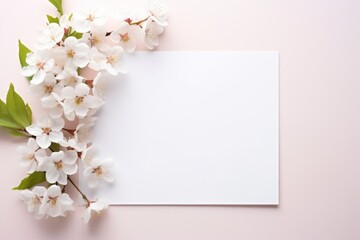 Wall Mural - Floral spring card mockup with a bouquet of flowers and a blank space for writing