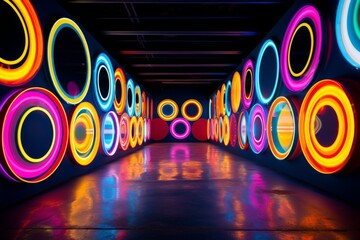 Wall Mural - Neon circles radiating energy and excitement