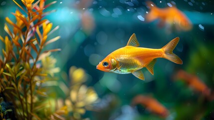 Wall Mural - golden fish in aquarium
