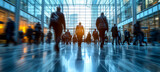Fototapeta Mapy - Businesspeople walking in bright glass-covered corridor