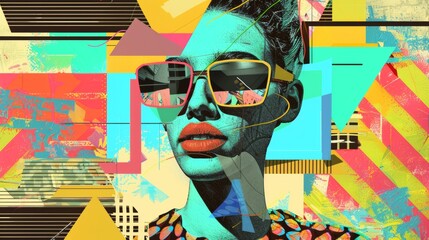 Wall Mural - Colorful pop art portrait with sunglasses