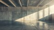 Sunlight streaming into modern concrete interior