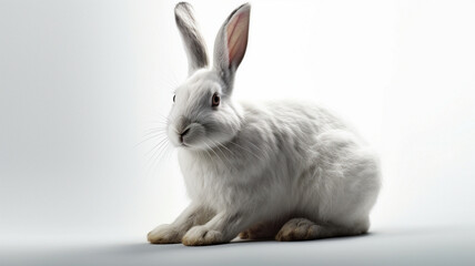 Wall Mural - White and Brown Rabbit, on White Background