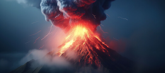 Wall Mural - volcano eruption, mountain, lightning, disaster 40