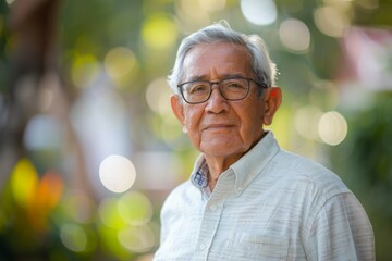 Sticker - An older man wearing glasses and a white shirt is standing in front of a tree