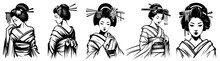 Geisha Portrait Elegant Traditional Japanese Woman Vector Illustration Silhouette For Laser Cutting Cnc, Engraving, Decorative Clipart, Black Shape Outline