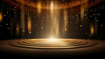 Wall Mural - Empty stage with golden lights and spotlights