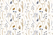 blue brown wildflower watercolor seamless pattern