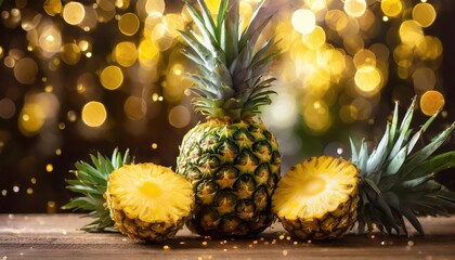  Pineapples With Twinkling Bokeh Lights Background