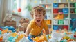 Chaos Unleashed: Playful Toddler Creates Havoc in a Messy Room, Tossing Objects and Ripping Paper in a Burst of Energy
