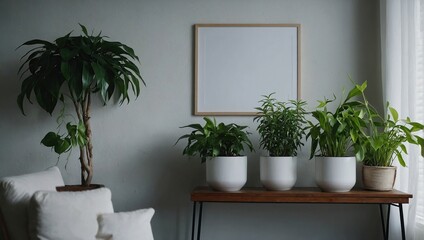 Wall Mural - Empty Framed on wall with plants in light room