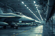 Fighter jets in hanger of aircraft carrier, modern military