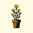 黄色いカーネーションの鉢植えのイラスト。背景は無しで、鉢にカーネーションの花が植えられているシンプルなイメージ