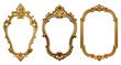 Conjunto de molduras vintages dourada em formato diferente ,moldura de espelho retro, porta retrato isolado em fundo transparente