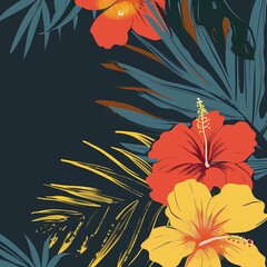 Wall Mural - Pacific Islander Heritage month abstract banner with tropical flowers.