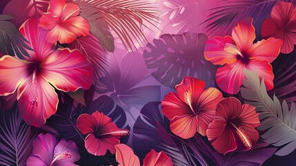 Wall Mural - Pacific Islander Heritage month abstract banner with tropical flowers.