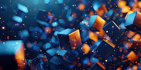 3D Blockchain technology with abstract background