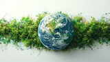 Fototapeta Do akwarium - Earth day concept. Illustration of the green planet earth on a white background. Save the Earth concept. Happy Earth Day, 22 April.  Ai generated image