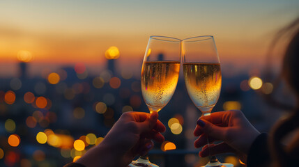 two glasses of wine - City Lights Toast: An Evening of Elegance - Urban Serenade: Toast Above the Skyline