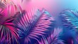 tropical palm leaves in vibrant neon gradient holograph