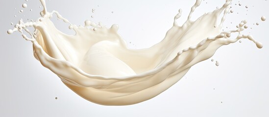 Canvas Print - A detailed image showing a close-up of milk splashing on a plain white background