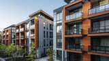 Fototapeta  - Explore the creative use of vertical space in a highdensity housing complex, capturing the seamless blend of privacy and community amenities within each residential unit