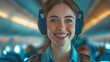 © Sawitree88 - An airline employee is smiling and providing headphones as a welcome amenity on board.