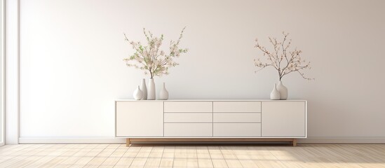 Canvas Print - There are two vases with flowers placed on top of a white cabinet